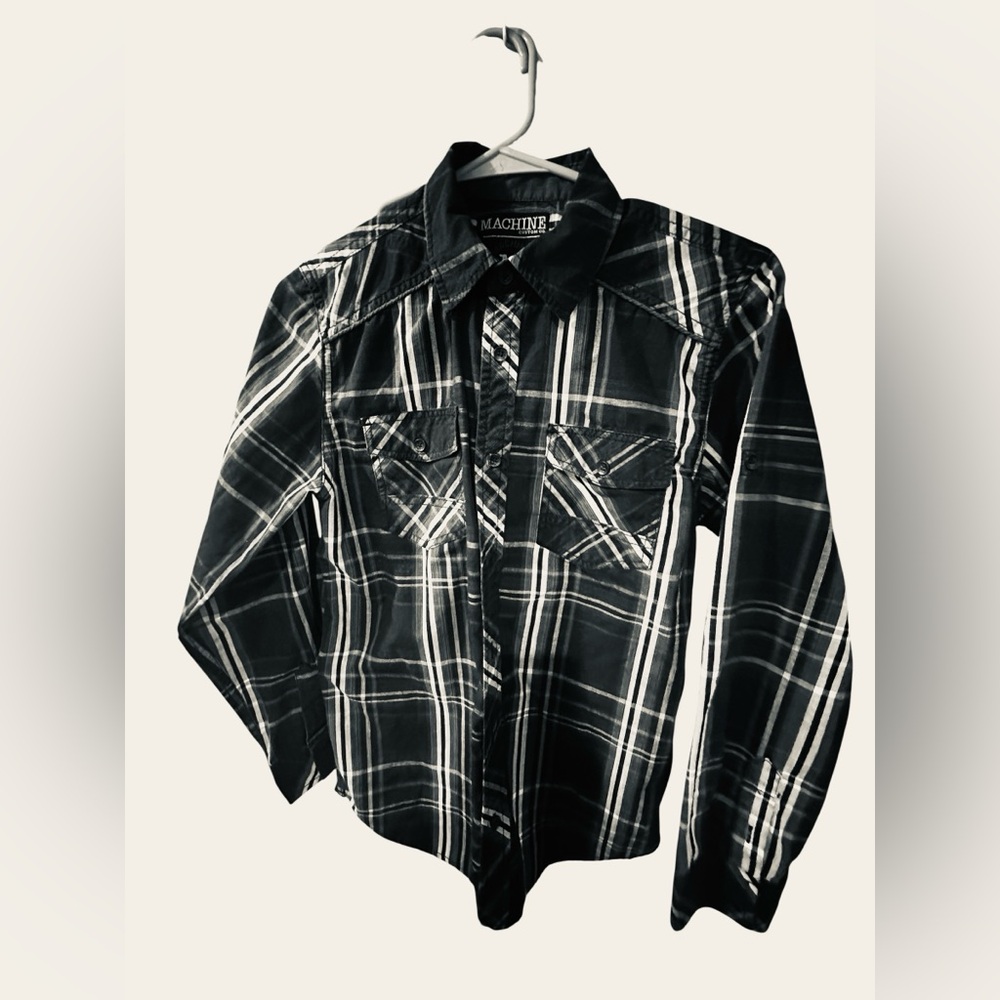 Machine Black and White Plaid Button Down Shirt